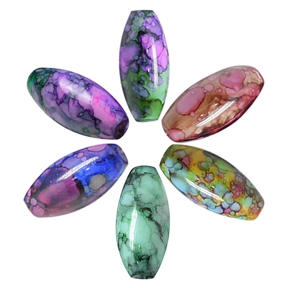 1118 60Pcs Baking Painted Glass Oval Beads, 22×10mm Colorful Loose Beads